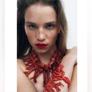 Zara Coral Sculptural Hinged Cuff Bracelet Red Resort Marine